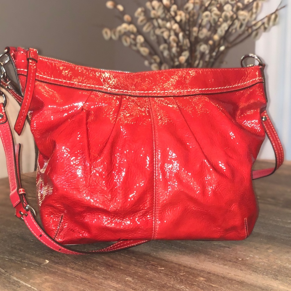 Genuine Coach Red Patent Leather Medium Hobo